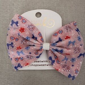 Brand New Sweet Wink Pink and Blue Patriotic Glitter Bow